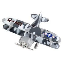 Rhode Island Novelty - Pull Back Die-Cast Metal Vehicle - CAMO PLANE (Gray)(6.5 inch)