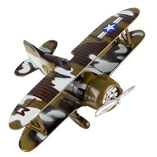 Pull Back Toy Aircraft Biplane Green 