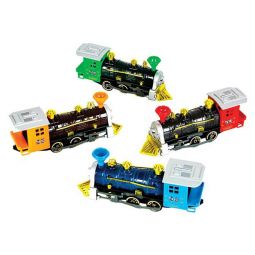RI Novelty - Pull Back Vehicles - SET OF 4 LOCOMOTIVE TRAINS (Green, Red, Orange & Blue)(7 inch)