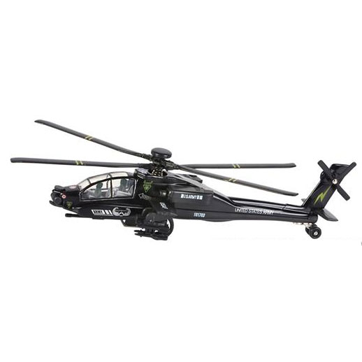 Rhode Island Novelty - Pull Back Die-Cast Metal Vehicle - APACHE HELICOPTER (Black)(8 inch)