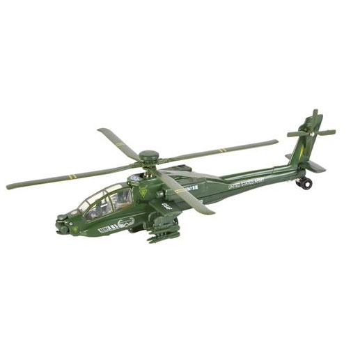 Rhode Island Novelty - Pull Back Die-Cast Metal Vehicle - APACHE HELICOPTER (Green)(8 inch)