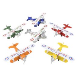 Rhode Island Novelty - Pull Back Die-Cast Metal Vehicles - CLASSIC BIPLANES (Set of 6 Colors)(5 inch