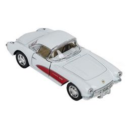 Rhode Island Novelty - Pull Back Die-Cast Metal Vehicle - 1957 CHEVROLET CORVETTE (White)(5 inch)