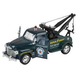 Rhode Island Novelty - Pull Back Die-Cast Metal Vehicle - 1953 CHEVY TOW TRUCK (Green)(5 inch)