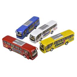 RI Novelty - Pull Back Metal Vehicles - SET OF 4 COACH BUSES [Blue, Red, White & Yellow](7 in)