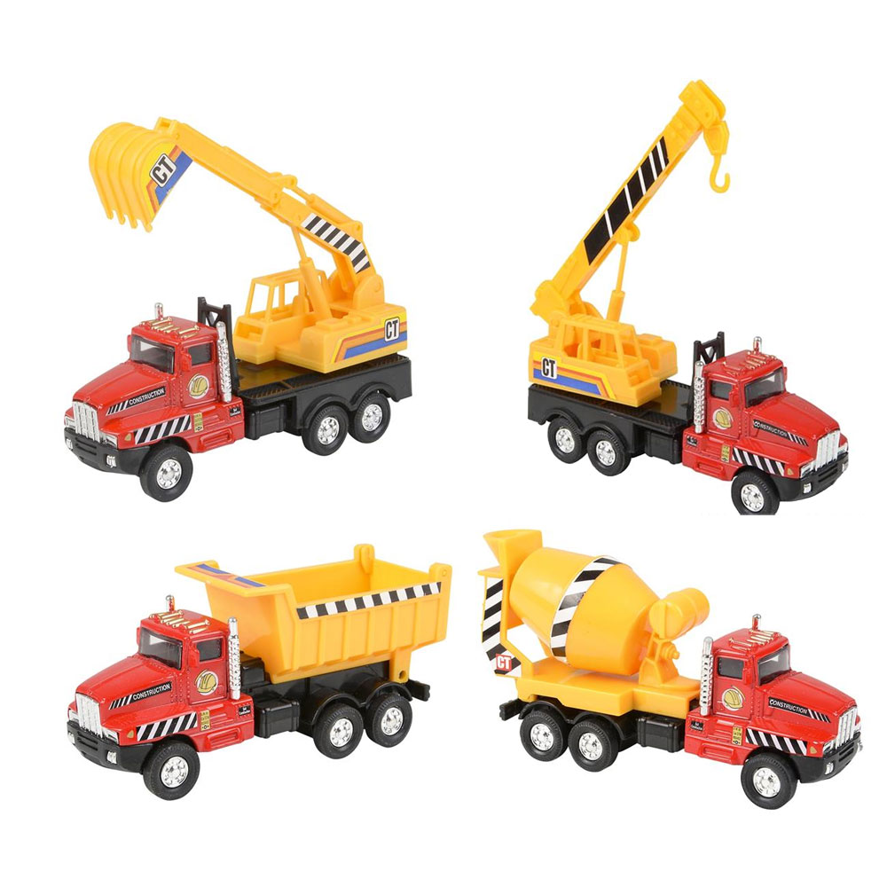 Rhode Island Novelty - Pull Back Die-Cast Metal Construction Vehicles - SET OF 4 TRUCKS (5.25 inch)