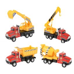 Rhode Island Novelty - Pull Back Die-Cast Metal Construction Vehicles - SET OF 4 TRUCKS (5.25 inch)