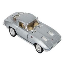 Rhode Island Novelty - Pull Back Die-Cast Metal Vehicle - 1963 CORVETTE STING RAY (Silver)(5 inch)