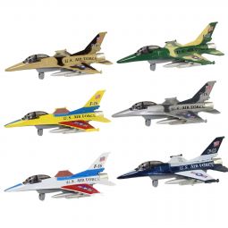 RI Novelty - Pull Back Die-Cast Metal Vehicles - SET OF 6 F-16 FIGHTER JETS (7 inch)