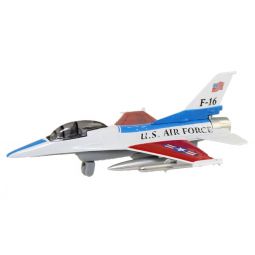 RI Novelty - Pull Back Die-Cast Metal Vehicle - F-16 FIGHTER JET (White/Red)(7 inch)