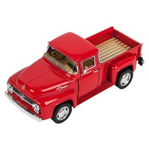 Rhode Island Novelty - Pull Back Die-Cast Metal Vehicle - 1956 FORD F-100 PICKUP (Red)(5 inch)