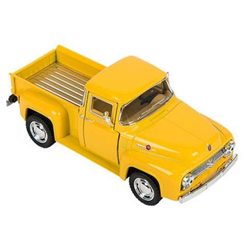 Rhode Island Novelty - Pull Back Die-Cast Metal Vehicle - 1956 FORD F-100 PICKUP (Yellow)(5 inch)