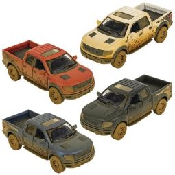 RI Novelty - Pull Back Die-Cast Metal Vehicles - SET OF 4 MUDDY FORD F-150 SVT RAPTORS (5 inch)