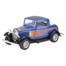 Rhode Island Novelty - Pull Back Vehicle - 1932 FORD FLAME PRINT 3-WINDOW COUPE (Blue)(5 inch)