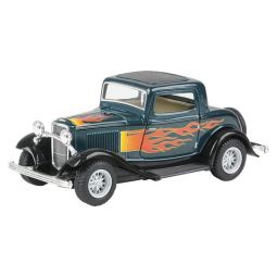 Rhode Island Novelty - Pull Back Vehicle - 1932 FORD FLAME PRINT 3-WINDOW COUPE (Green)(5 inch)