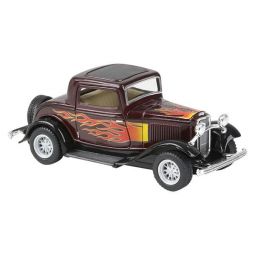 Rhode Island Novelty - Pull Back Vehicle - 1932 FORD FLAME PRINT 3-WINDOW COUPE (Red)(5 inch)