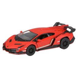 RI Novelty - Pull Back Die-Cast Metal Vehicle - MATTE LAMBORGHINI VENENO (Red)(5 in) 1:36 Scale