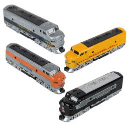 RI Novelty Pull Back Die-Cast Vehicles - SET OF 4 CLASSIC LOCOMOTIVE TRAINS (6.5 inch)