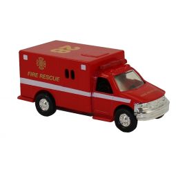 Rhode Island Novelty - Pull Back Die-Cast Metal Vehicle - FIRE RESCUE AMBULANCE (Red)(5 inch)