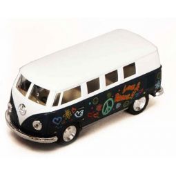 RI Novelty - Pull Back Die-Cast Metal Vehicle - 1962 VW FLOWER POWER BUS (Green)(5 inch) 1:32 Scale