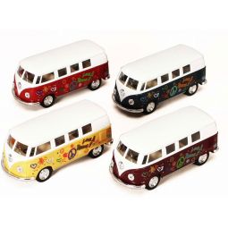 RI Novelty - Pull Back Die-Cast Vehicles - 1962 VW FLOWER POWER BUSES (Set of 4)(5 in) 1:32 Scale