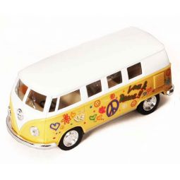 RI Novelty - Pull Back Die-Cast Metal Vehicle - 1962 VW FLOWER POWER BUS (Yellow)(5 inch) 1:32 Scale