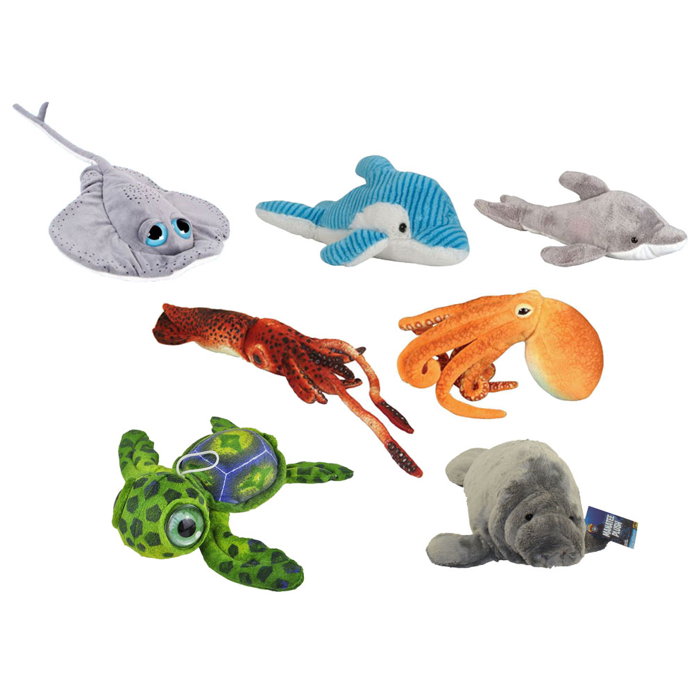 Adventure Planet Plushes - SET OF 7 SEALIFE (Dolphins, Manatee, Sea Turtle, Squid, Octopus & Ray)