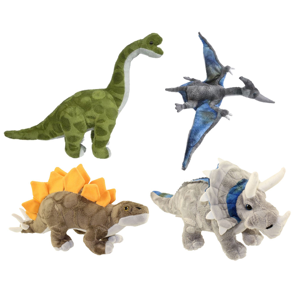 Adventure Planet Plush Animal Den - SET OF 4 DINOSAURS (Triceratops, Brachiosaurus, Pteranodon +1)
