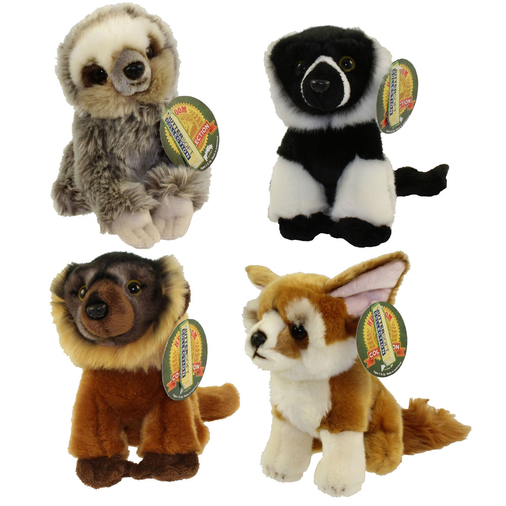 Adventure Planet Plush Heirloom Collection - SET OF 4 SMALL WILD ANIMALS (Sloth, Fox & 2 Lemurs)