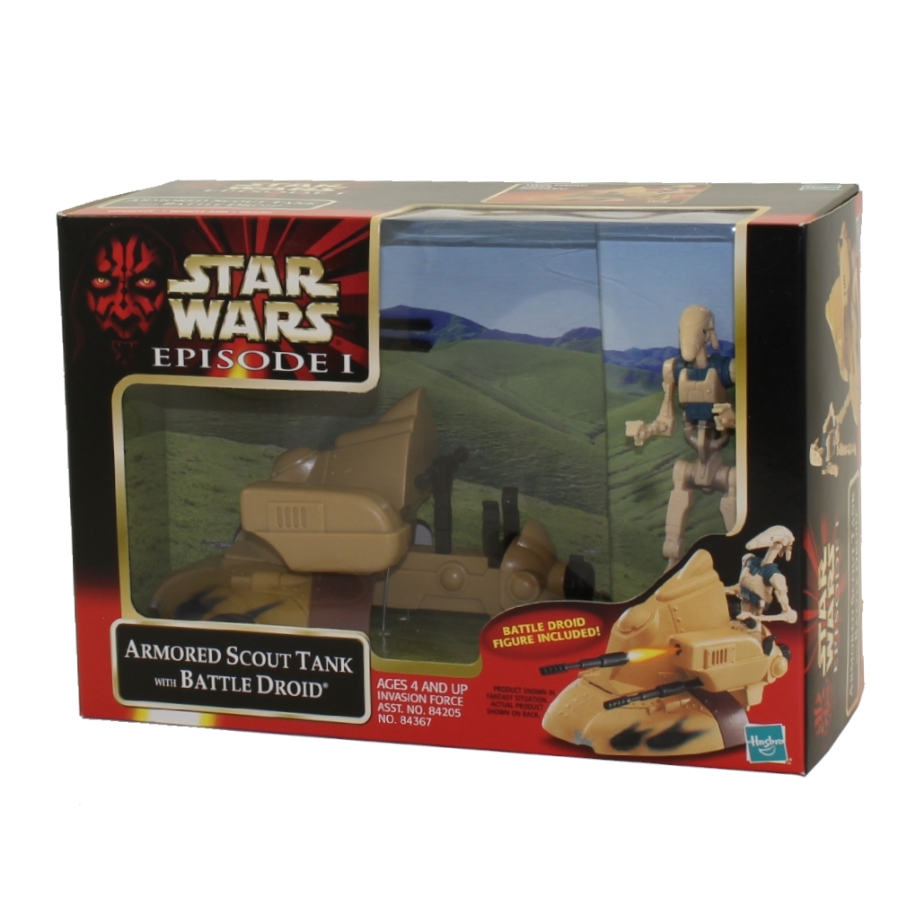 Star Wars - Episode 1 (EP1) Phantom Menace Vehicle Figure Set - ARMORED SCOUT TANK with Battle Droid