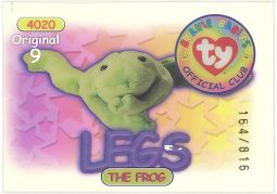 TY Beanie Babies BBOC Card - Series 1 Original 9 (SILVER) - LEGS (#/816)
