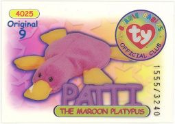 TY Beanie Babies BBOC Card - Series 1 Original 9 (BLUE) - PATTI (#/3240)