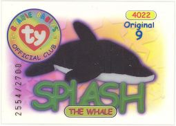 TY Beanie Babies BBOC Card - Series 1 Original 9 (BLUE) - SPLASH (#/2700)
