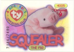 TY Beanie Babies BBOC Card - Series 1 Original 9 (RED) - SQUEALER (#/7480)