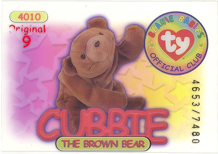 TY Beanie Babies BBOC Card - Series 1 Original 9 (RED) - CUBBIE (#/7480)