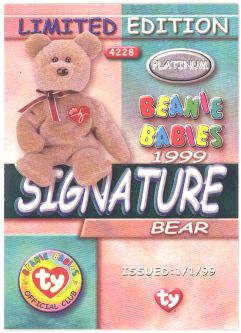 TY Beanie Babies BBOC Card - Platinum Edition - 1999 SIGNATURE BEAR