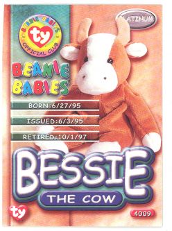 TY Beanie Babies BBOC Card - Platinum Edition - BESSIE the Cow