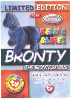 TY Beanie Babies BBOC Card - Platinum Edition - BRONTY the Brontosaurus