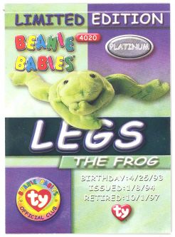 TY Beanie Babies BBOC Card - Platinum Edition - LEGS the Frog