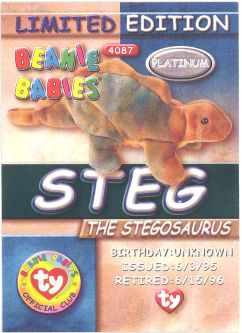 TY Beanie Babies BBOC Card - Platinum Edition - STEG the Stegosaurus