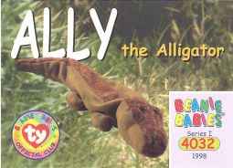 TY Beanie Babies BBOC Card - Series 1 Common - ALLY the Alligator