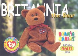 TY Beanie Babies BBOC Card - Series 1 Common - BRITANNIA the Bear