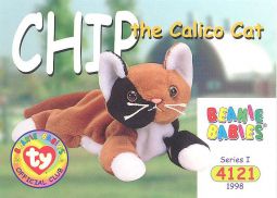 TY Beanie Babies BBOC Card - Series 1 Common - CHIP the Calico Cat