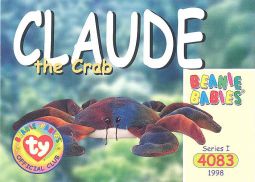 TY Beanie Babies BBOC Card - Series 1 Common - CLAUDE the Crab