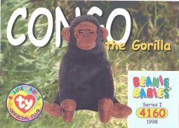 TY Beanie Babies BBOC Card - Series 1 Common - CONGO the Gorilla