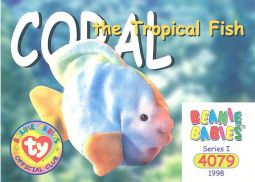 TY Beanie Babies BBOC Card - Series 1 Common - CORAL the Tropical Fish