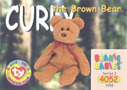 TY Beanie Babies BBOC Card - Series 1 Common - CURLY the Brown Bear