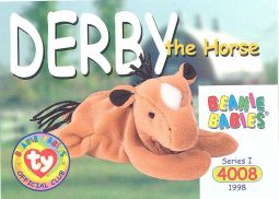 TY Beanie Babies BBOC Card - Series 1 Common - DERBY the Horse