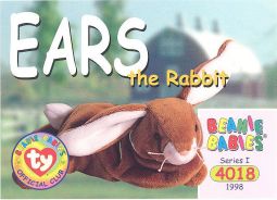 TY Beanie Babies BBOC Card - Series 1 Common - EARS the Rabbit
