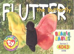 TY Beanie Babies BBOC Card - Series 1 Common - FLUTTER the Butterfly